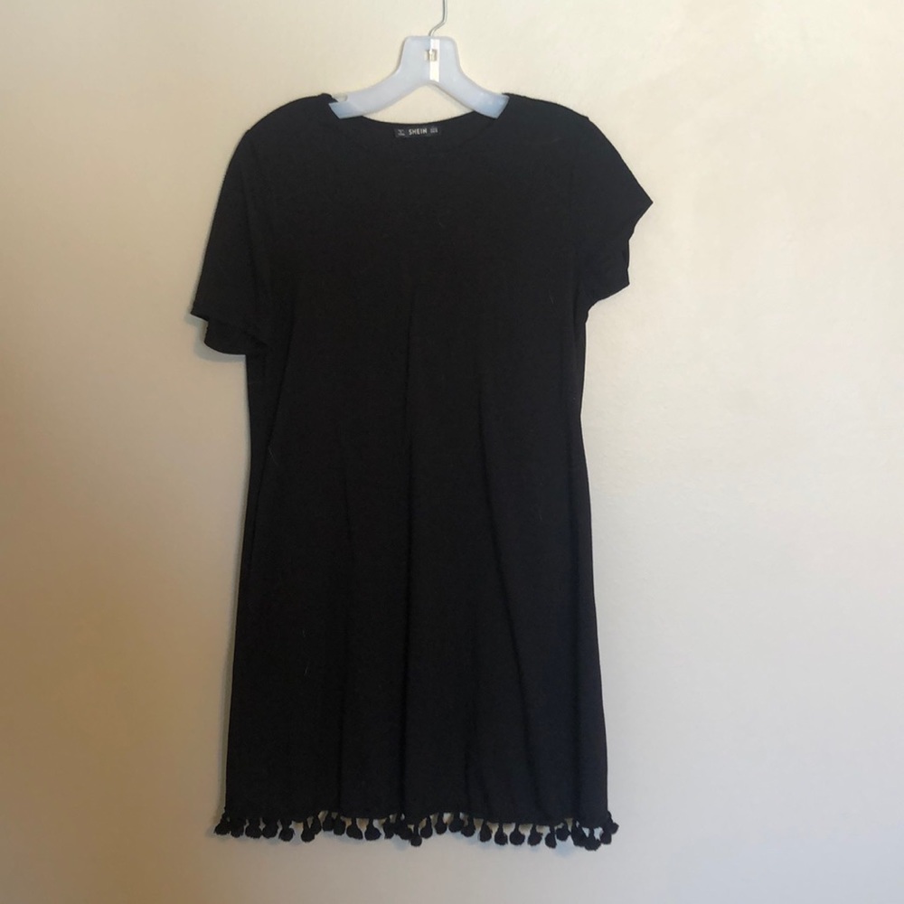 Black Fringed Tee Shirt Dress